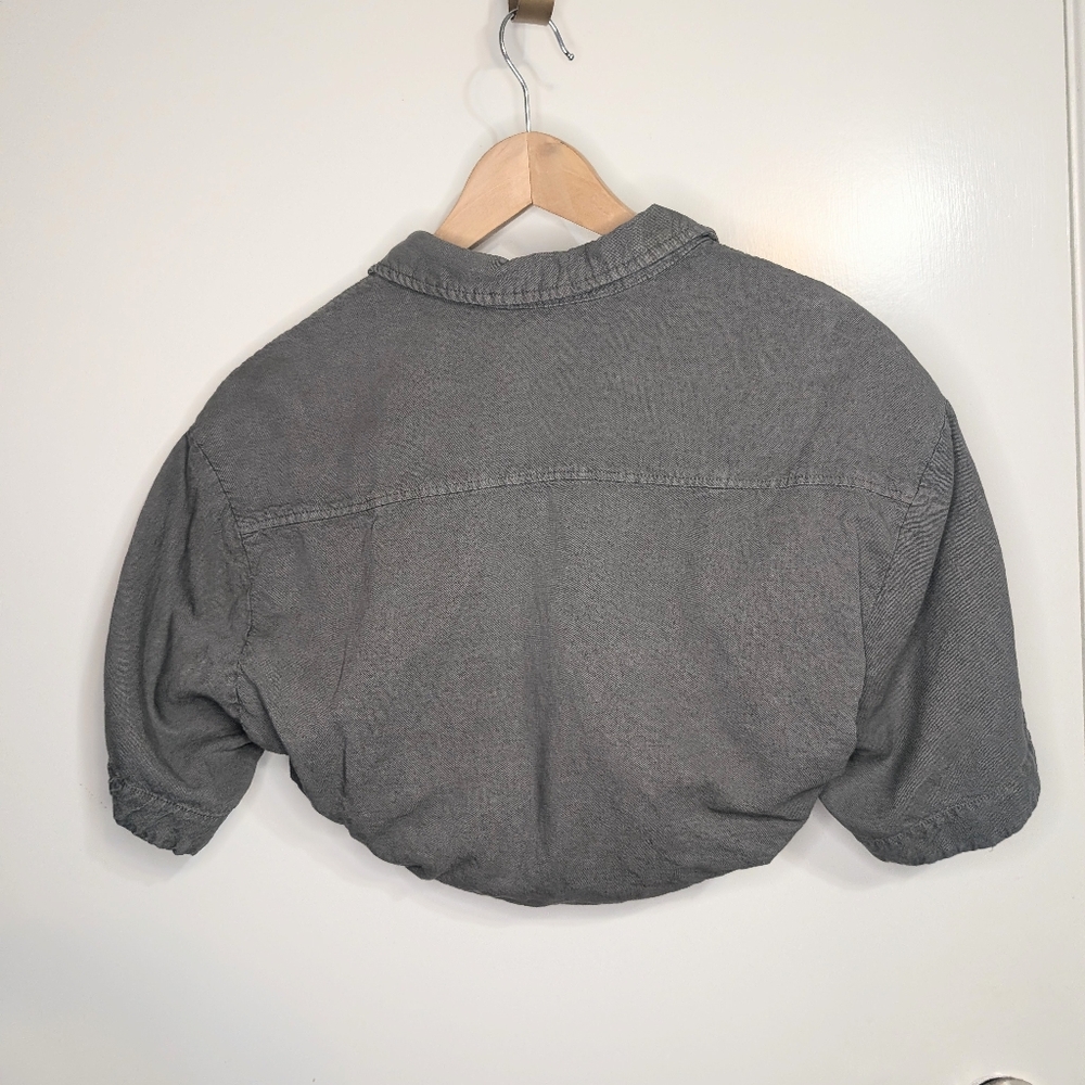 ZARA Cropped Button Front Shirt Jacket | Gray | Linen Blend | S - Picture 3 of 3